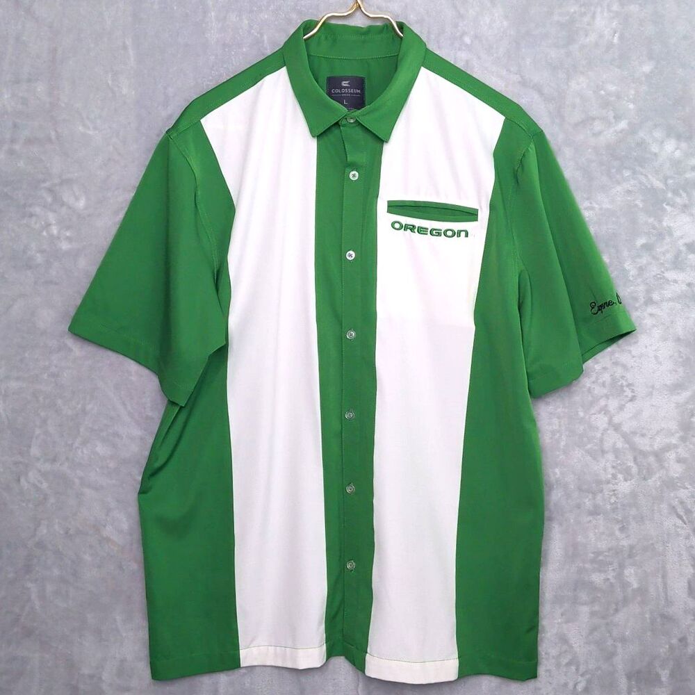 COLOSSEUM Green Oregon Ducks Strike Bowling Button-Up Shirt Size L UofO Retro